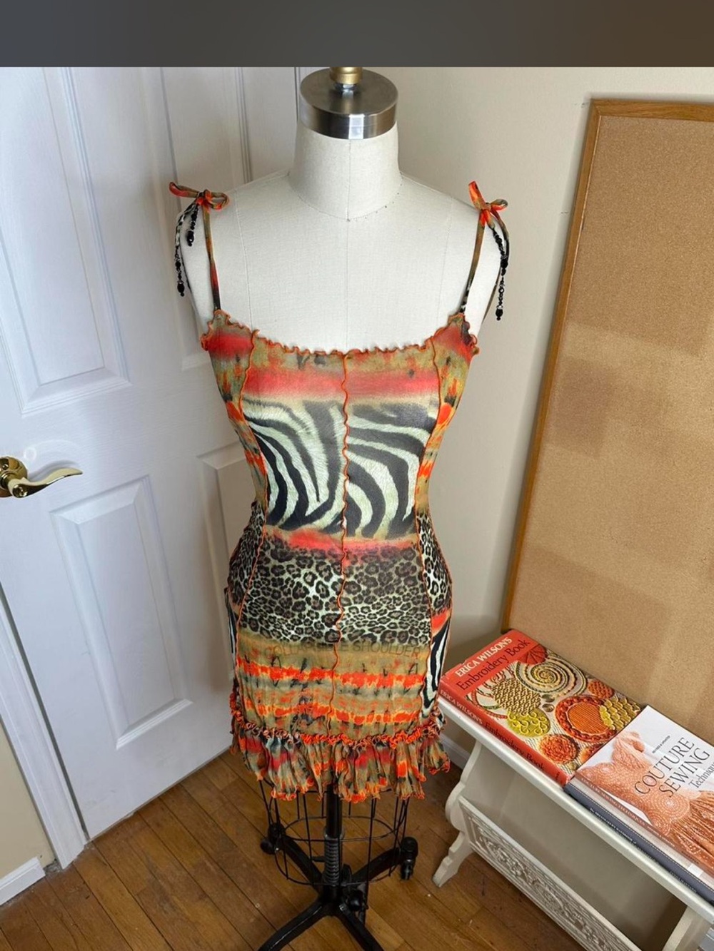Orange Animal-Print Tie-Strap Bodycon Dress
